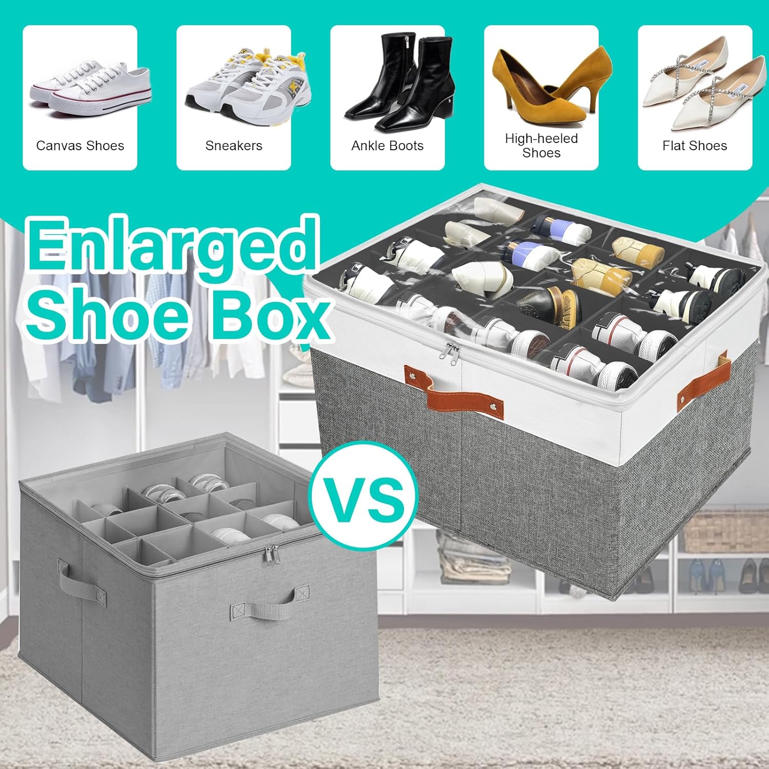 storasier Organizador de almacenamiento de zapatos para armario, caja de almacenamiento de zapatos apilable para entrada, armario de almacenamiento