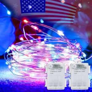 Yayfazy Guirnalda de luces decorativas para el 4 de julio para exterioresinteriores, 2 unidades cada una de 100 luces LED de cobre rojoblancoazul, Yayfazy Guirnalda de luces decorativas para el 4 de julio para exterioresinteriores, 2 unidades cada una de 100 luces LED de cobre rojoblancoazul,