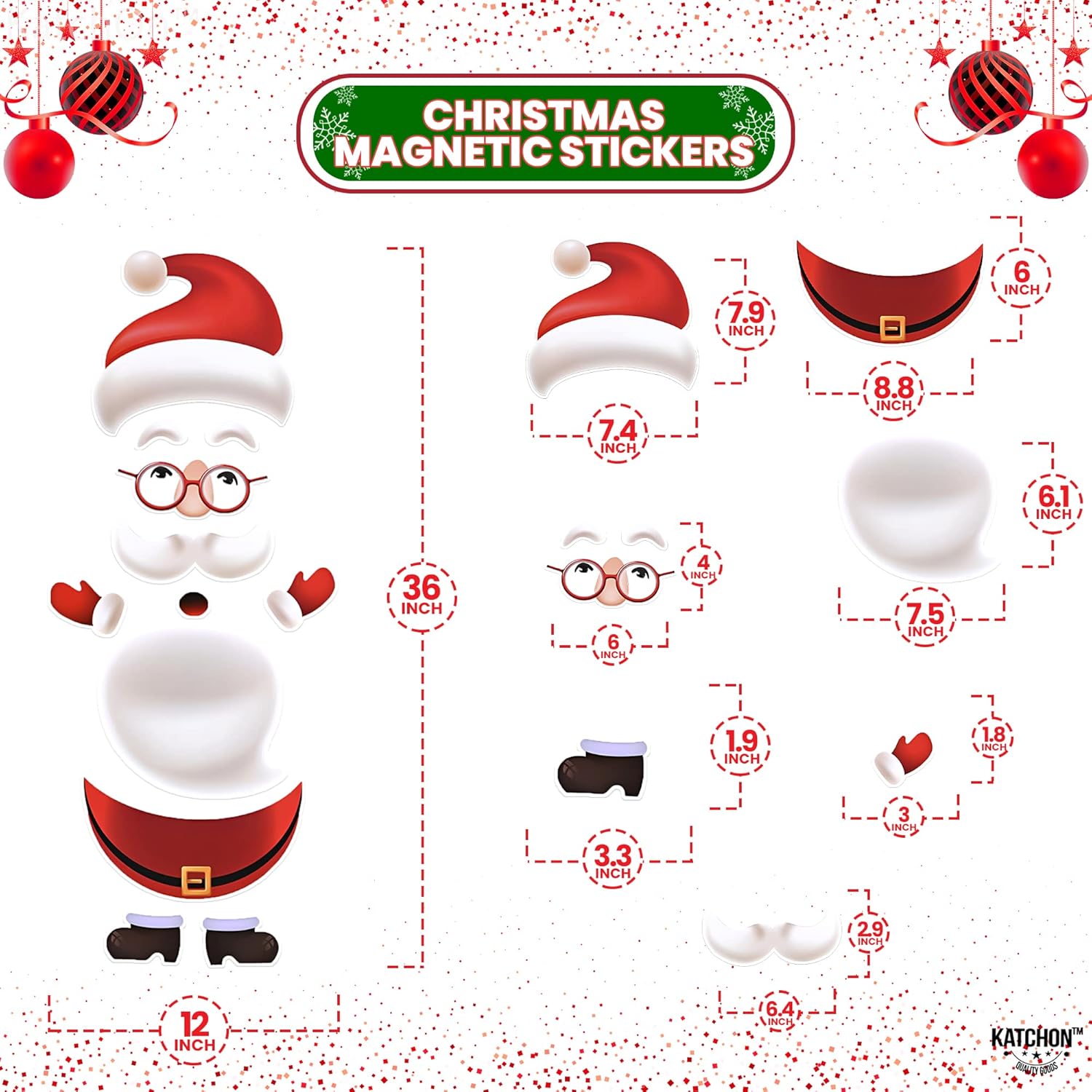 KatchOn, Imanes navideños para refrigerador de Papá Noel, grandes, 36 pulgadas, calcomanías magnéticas de refrigerador de Papá Noel para