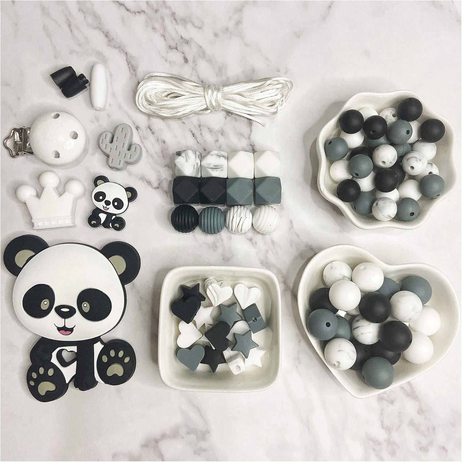 Juego de pandas de cuentas sueltas de silicona, collar de bricolaje, accesorios de joyería