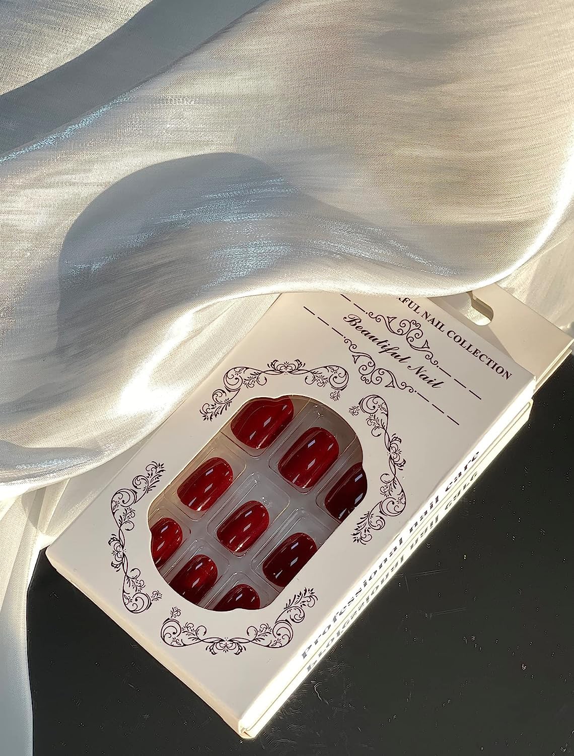Uñas postizas cuadradas cortas a presión, color rojo viento, uñas postizas de cobertura completa con diseños, uñas adhesivas de acrílico artificial