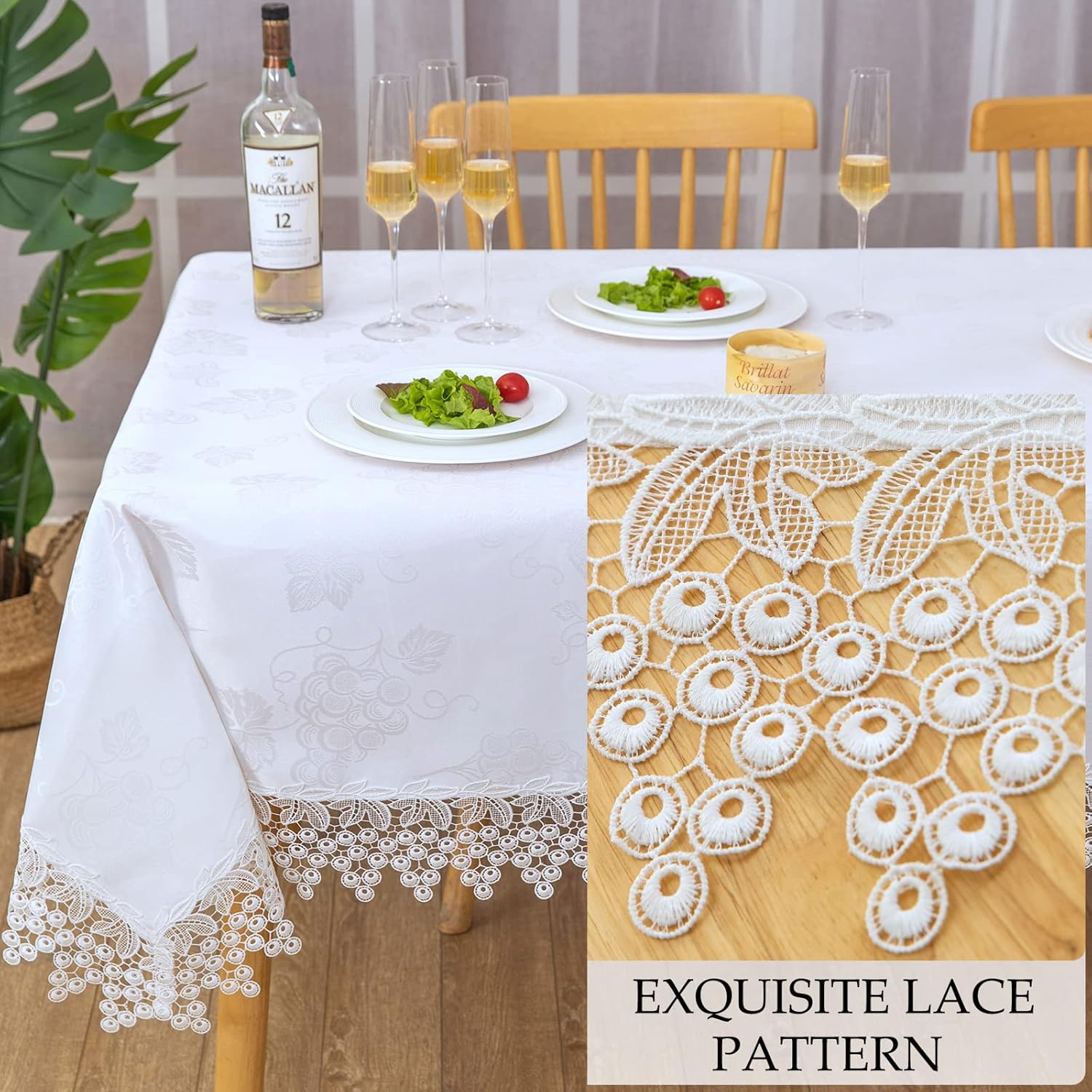 Mantel rectangular de encaje blanco de alta calidad, impermeable, a prueba de aceite, a prueba de derrames, antiencogimiento, suave, resistente a
