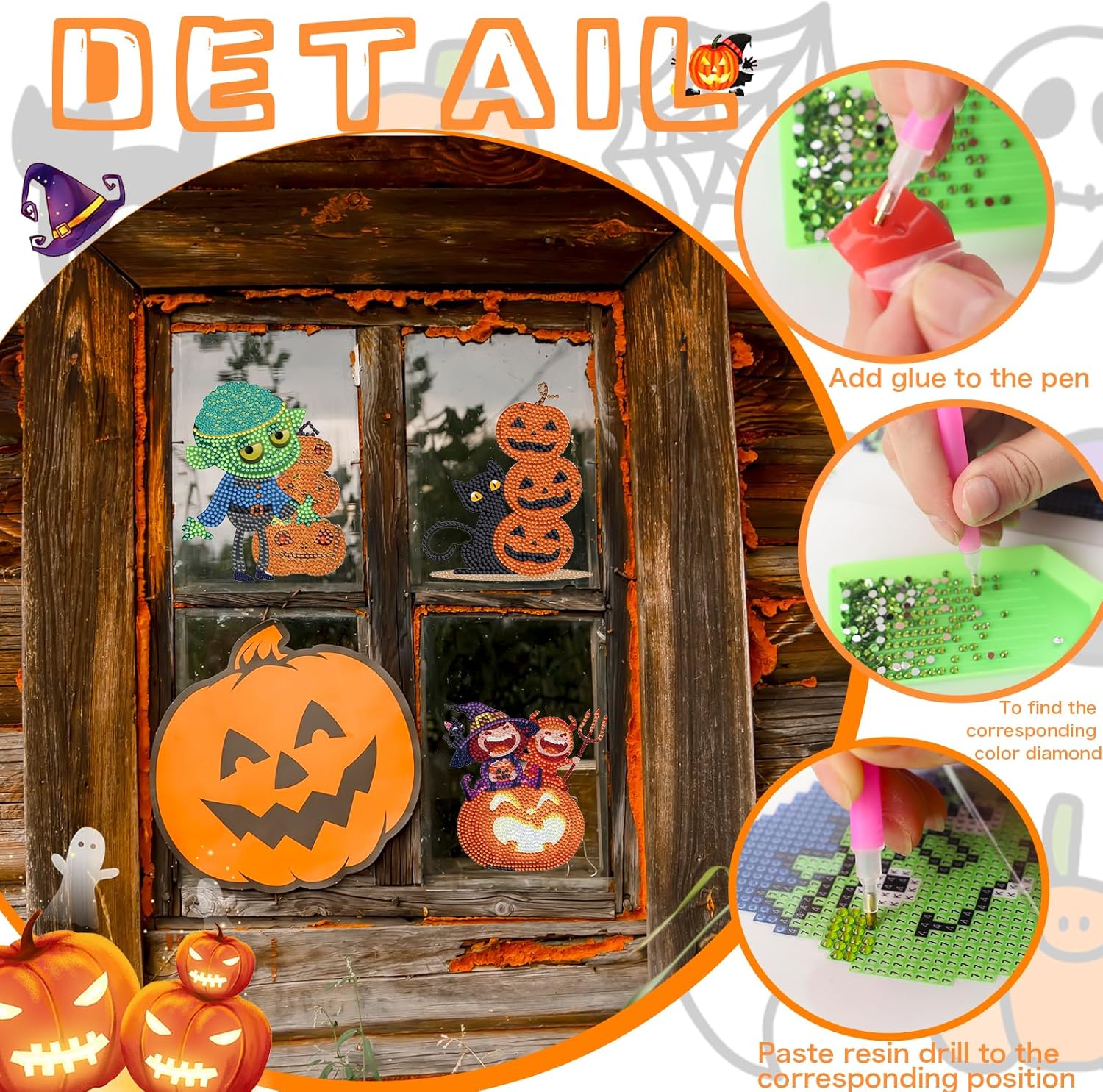 10 calcomanías de diamante para ventana de Halloween, kits de calcomanías de arte para ventana de vidrio, Halloween, manualidades, para adultos,