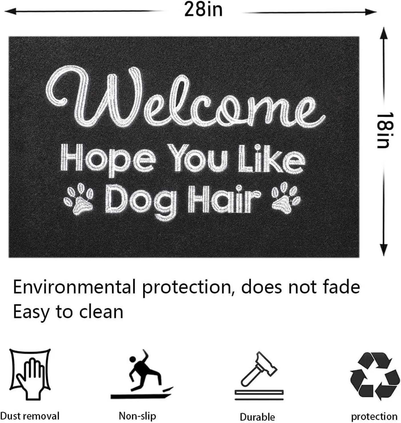 Tapete negro para puerta delantera, tapete de pelo de perro, tapete estándar de bienvenida para puerta delantera, tapete divertido para puerta,