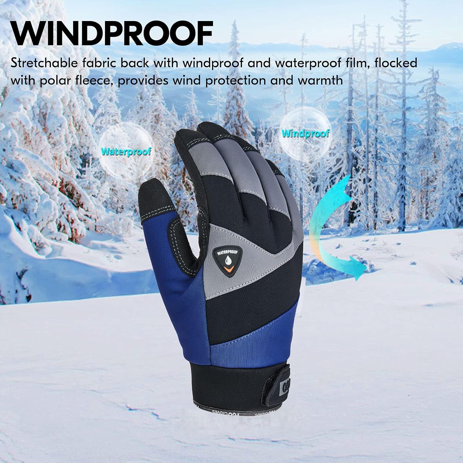 Vgo… 1 par de guantes de trabajo de invierno a prueba de frío, resistentes al aceite, resistentes al agua y al viento (talla L, negro y gris,