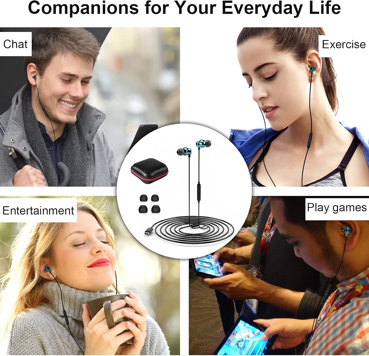 Auriculares USB C, TITACUTE con cable para iPhone 15 Pro Max, Samsung S23 FE S22 S21 S20 A53 A54 Galaxy Z con cancelación de ruido tipo C con