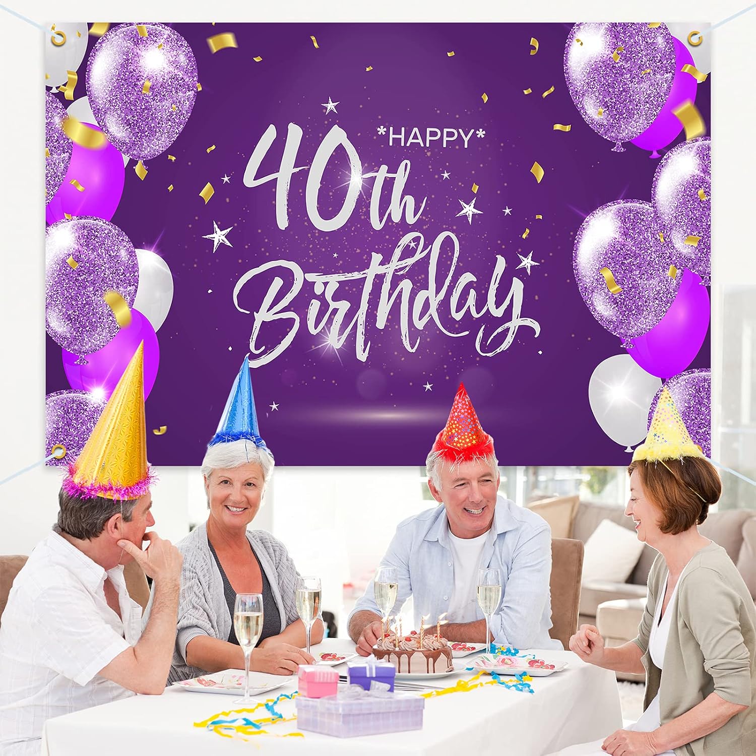 HAMIGAR Fondo de pancarta de feliz cumpleaños 40 de 6 x 4 pies, decoraciones de cumpleaños de 40 años, suministros de fiesta para mujeres, color