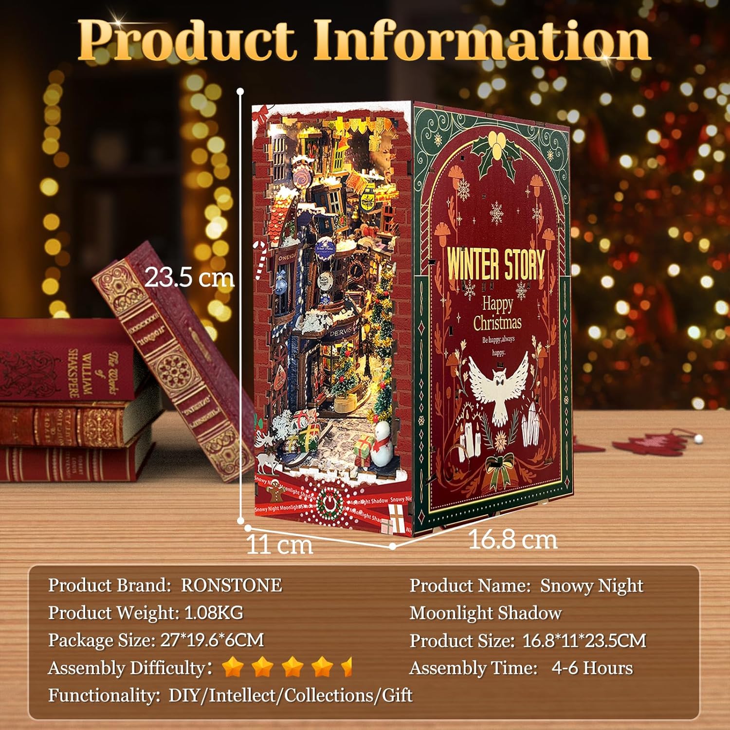 Kits de rincón de libros de bricolaje de Navidad para adultos – Casa de muñecas de madera