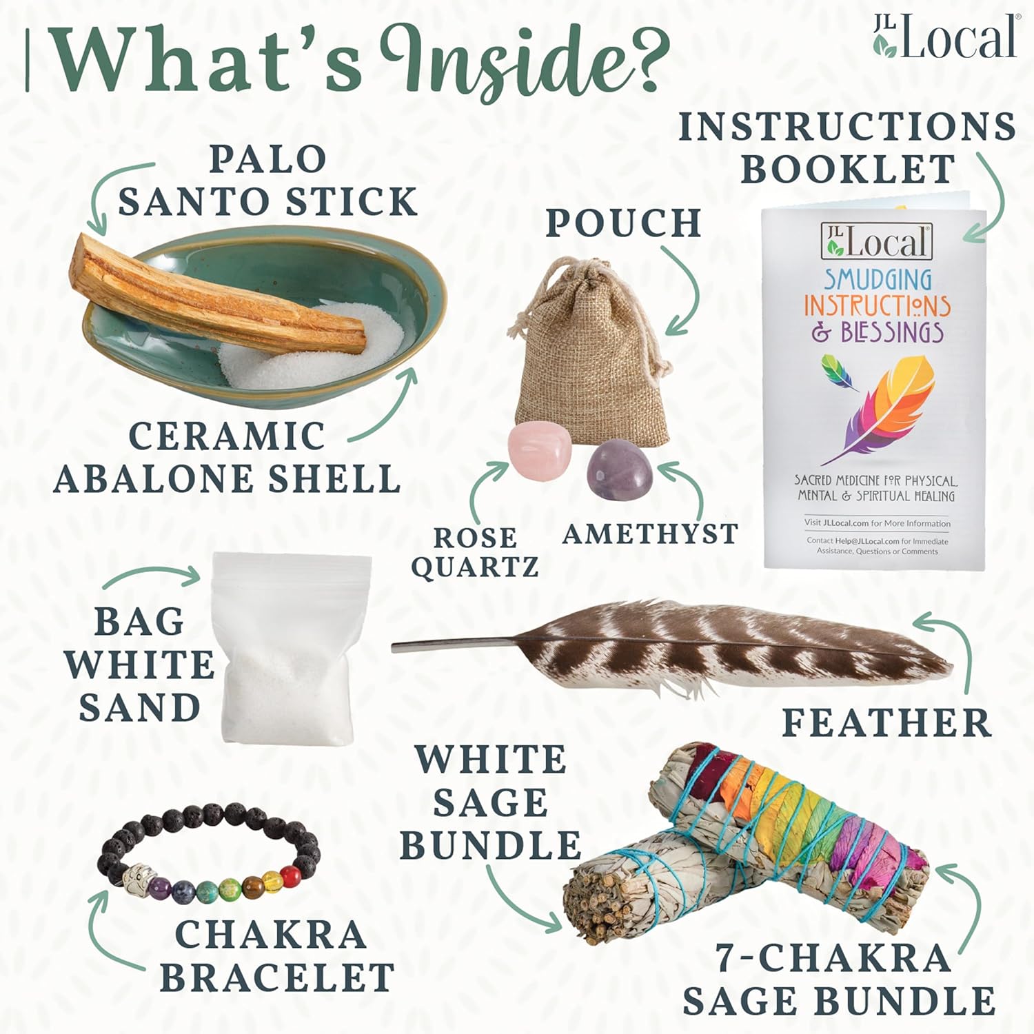 Kit JL Local Salvia blanca para ritual de purificación, incluye instrucciones y bendiciones (idioma español no garantizado)