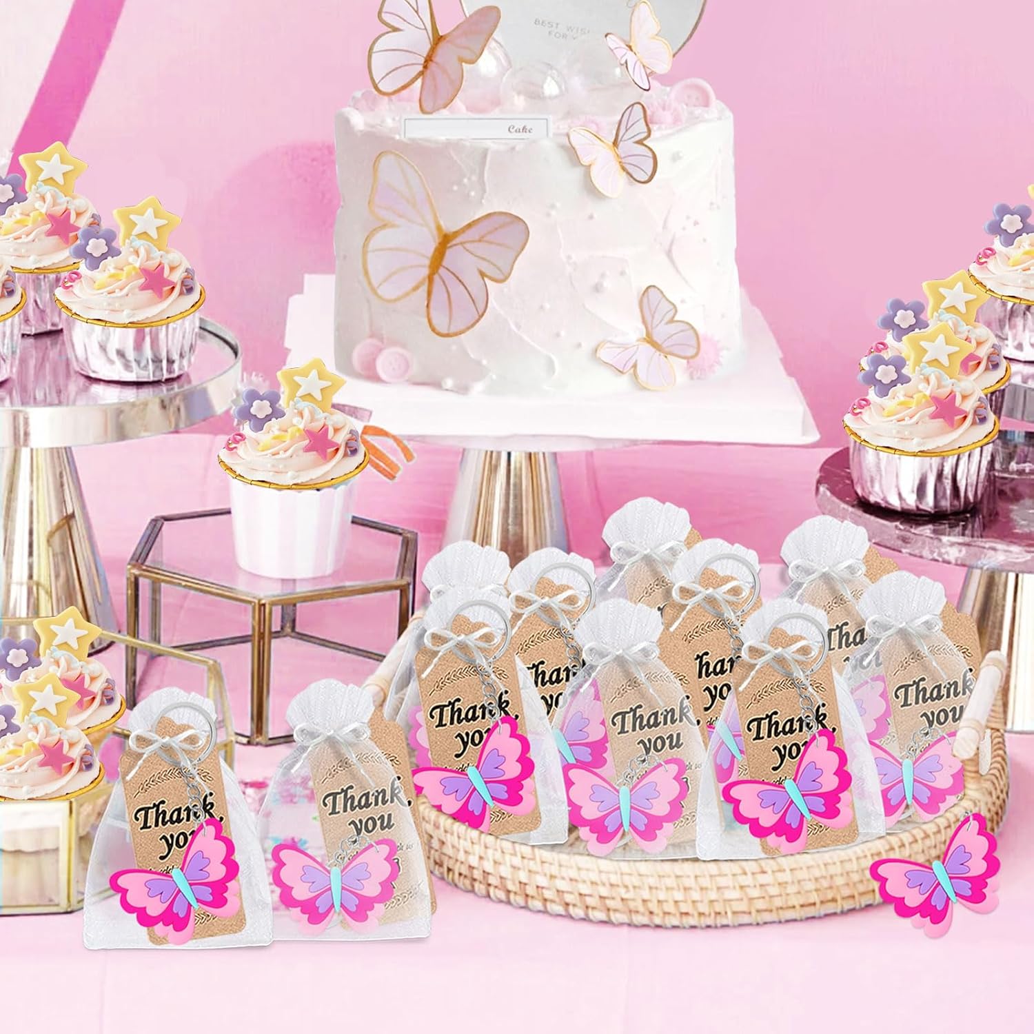 Paquete de 24 llaveros de mariposa para decoración de fiesta para invitados, fiesta temática de mariposas, baby shower, fiesta escolar, cumpleaños
