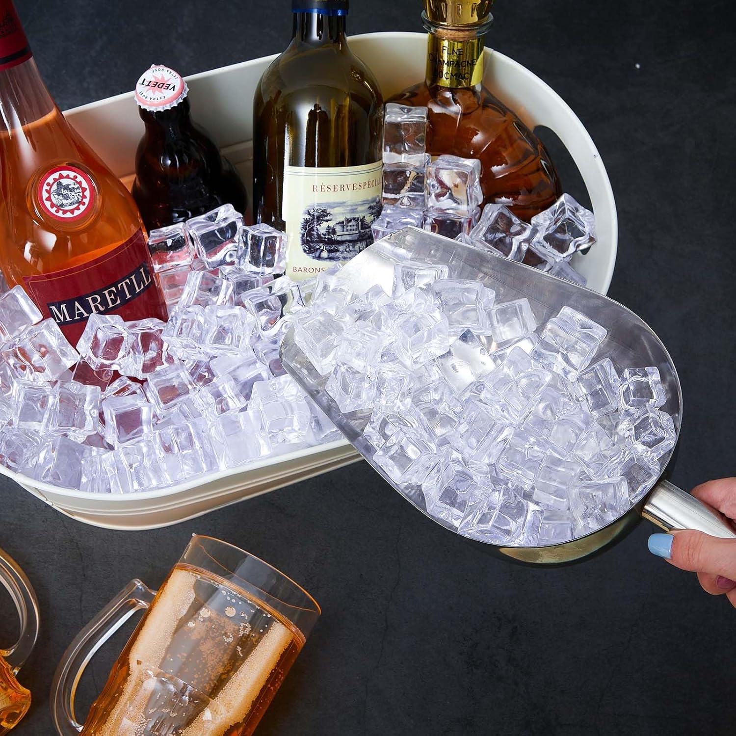 6 cubos de hielo grandes de 4 galones para fiestas, recipientes de metal galvanizado para bebidas, cerveza, vino, champán, cóctel, enfriador para