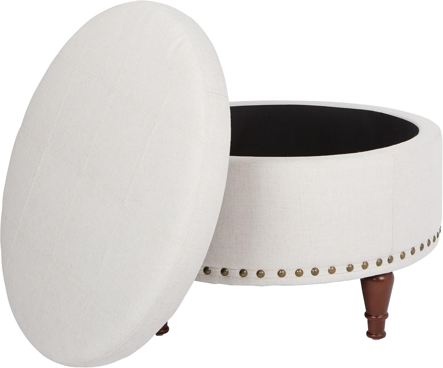 Ave Six OSP Home Furnishings Alloway – Otomana de almacenamiento con clavos de bronce antiguo, tela de lino