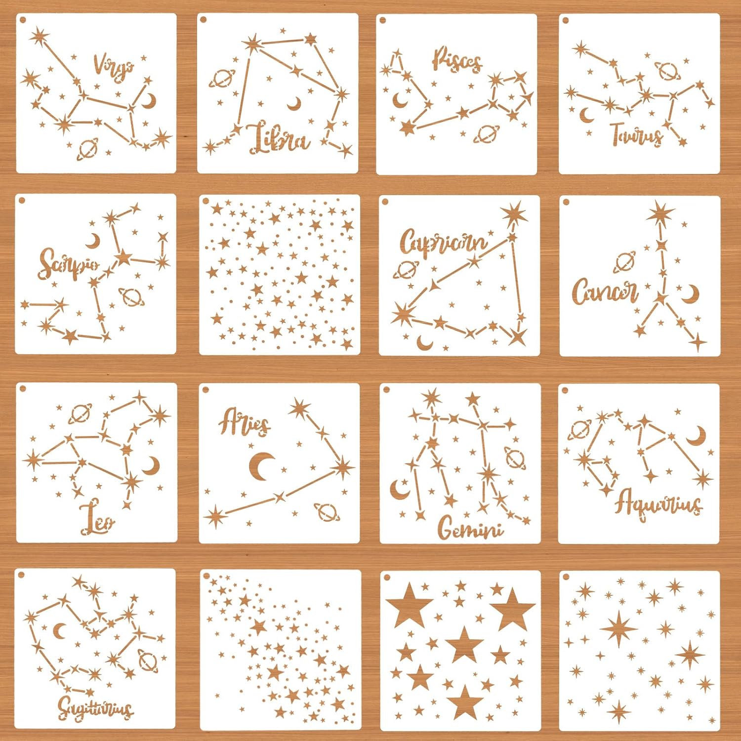16 plantillas de estrellas para pintar, plantillas de constelaciones reutilizables de 5.1 pulgadas, plantilla rectangular de pintura en aerosol para