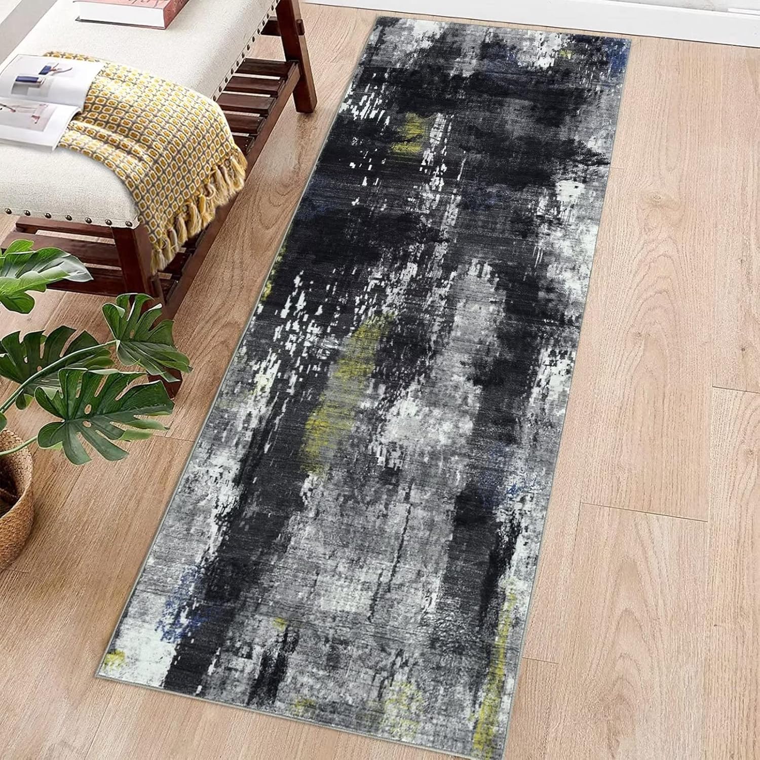 COZYLOOM Alfombra abstracta contemporánea de 2 x 10 para interiores, alfombra moderna con impresión de tinta, alfombra de entrada suave para