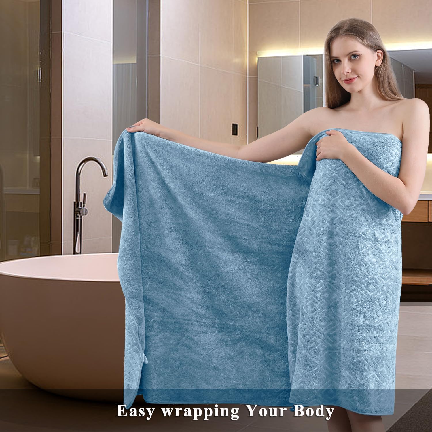 CHINO Juego de 8 toallas de baño de gran tamaño, color azul, 2 toallas de baño grandes, 2 toallas de mano y 4 toallas pequeñas, juego de toallas