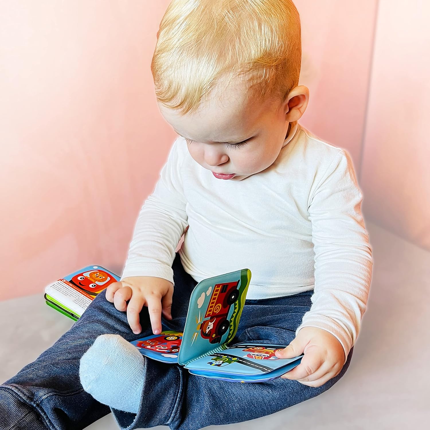 Libros flotantes de baño para bebés, libros de baño con temática de transporte para bebés, bebés, juguetes de baño impermeables y sin moho para
