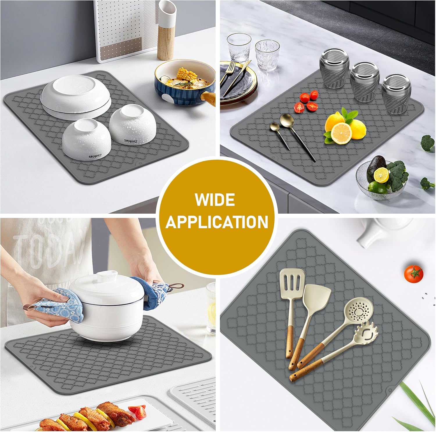 Tapete de secado de platos de silicona gruesa de alta pureza, resistente al calor, tapete de secado de cocina de silicona, tapete de secado de
