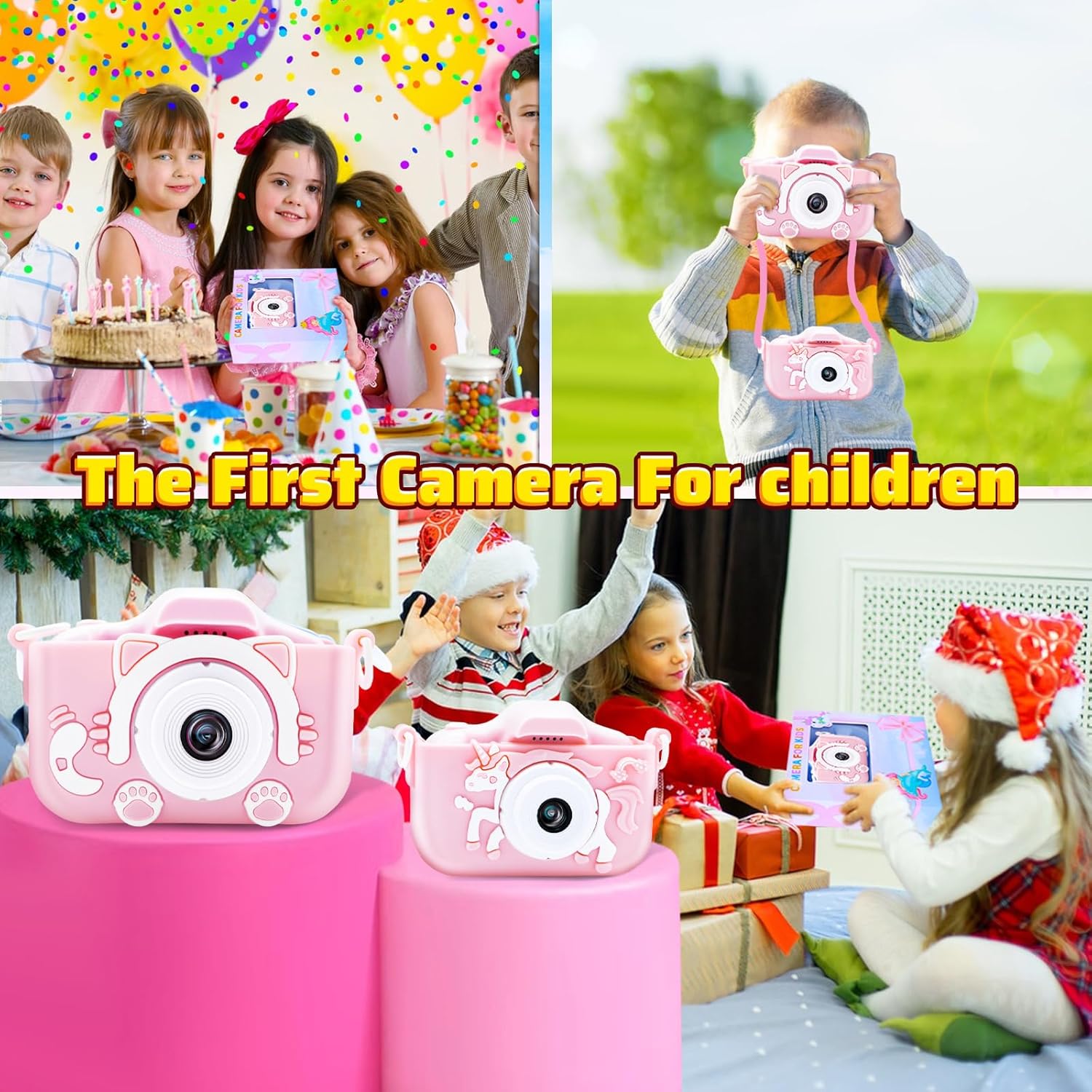 Pistroy Cámara para niños, juguetes de cámara para niños, 2 fundas protectoras de silicona para cámara digital HD, regalos de cumpleaños para niños