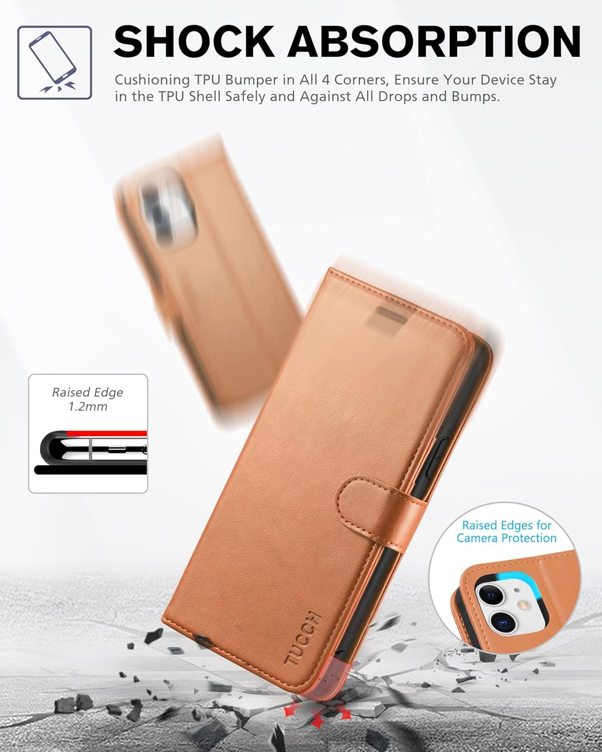 TUCCH Funda para iPhone 11, funda tipo cartera para iPhone 11 con bloqueo RFID, ranuras para tarjetas, cierre magnético, piel sintética protectora