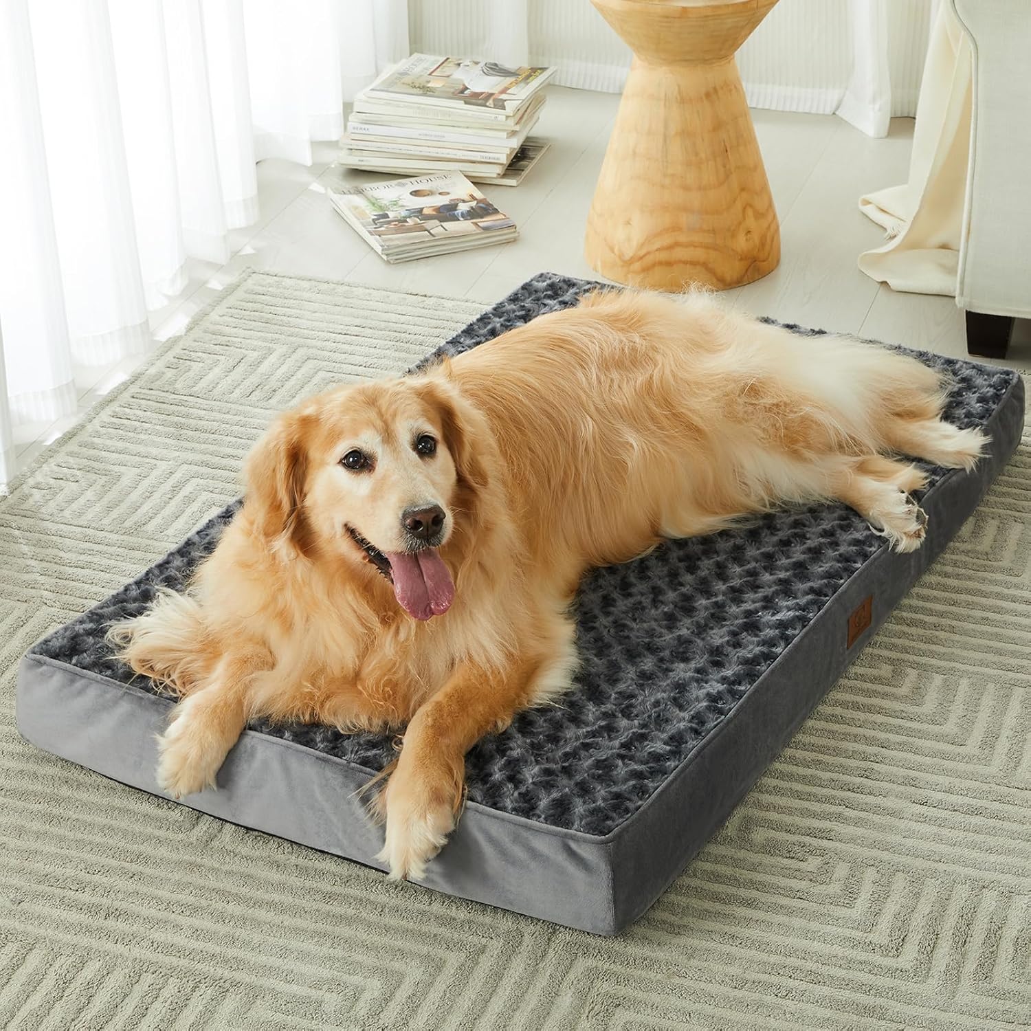 WNPETHOME Cama ortopédica grande para perros, cama para perros grandes con caja de espuma de huevo, cama para mascotas con felpa suave de rosa,