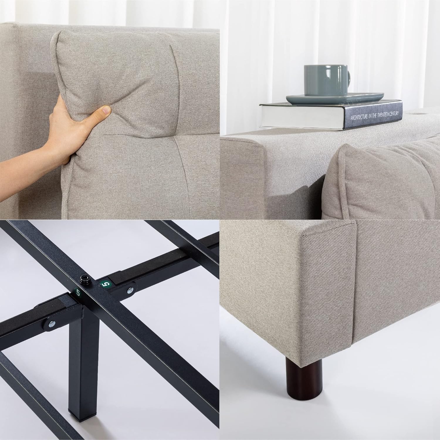 ZINUS Avery – Cama de plataforma con cabecero reclinable y puertos USB, no necesita somier, cabecero ajustable acolchado con altura personalizable,
