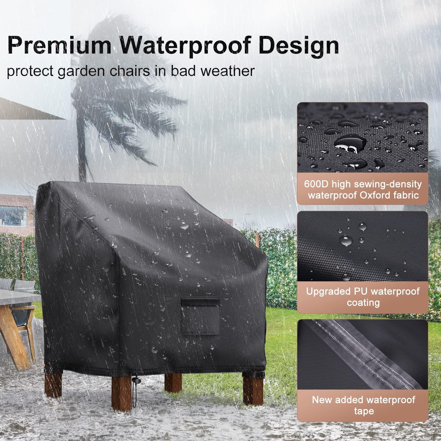 Mrrihand Fundas impermeables para sillas de patio, fundas de asiento profundo, fundas resistentes para muebles de patio al aire libre (36 pulgadas