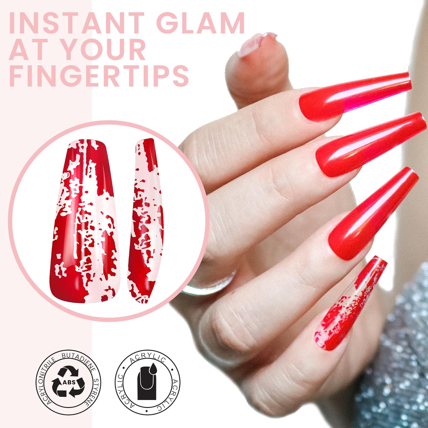 ALLKEM Burnt Red  Bailarina extra larga cubierta completa de uñas largas de ataúd  20 piezas de uñas postizas acrílicas de cubierta completa, 10