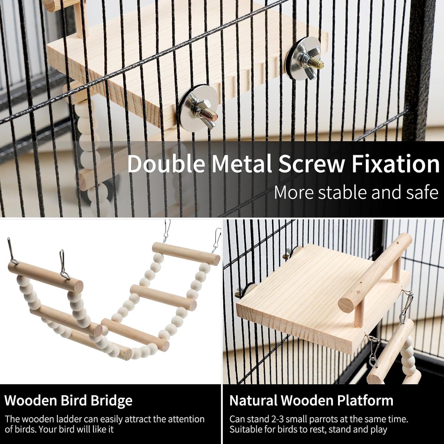 Plataforma de perca de madera para pájaros con escalera de escalada, soporte de juego de loro, puente oscilante, juguetes para masticar periquitos,