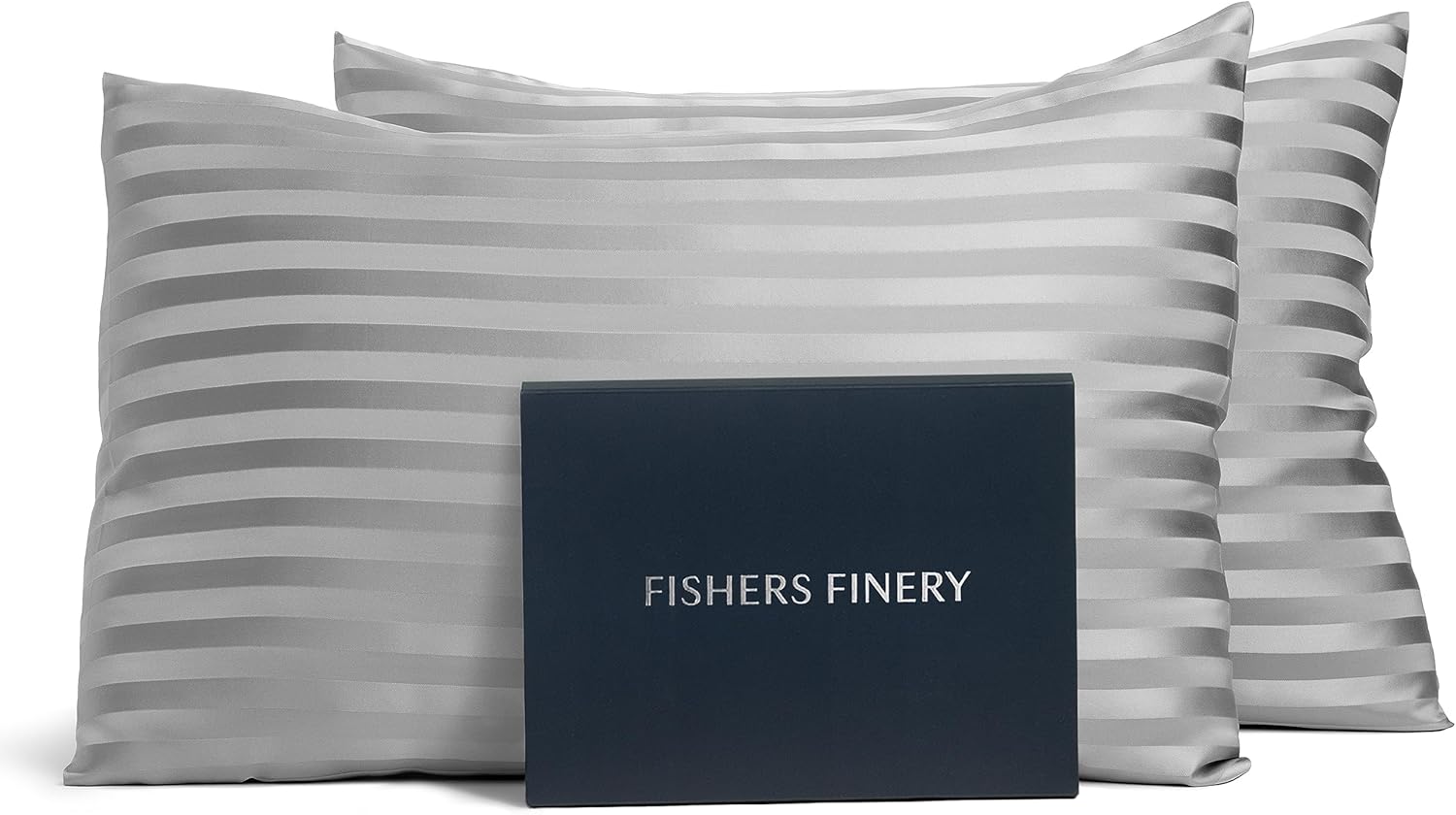 Fishers Finery Juego de fundas de almohada de seda de morera 100% pura de 0.984 in, buen ganador de limpieza (rayas grises, tamaño Queen, 2 unidades)
