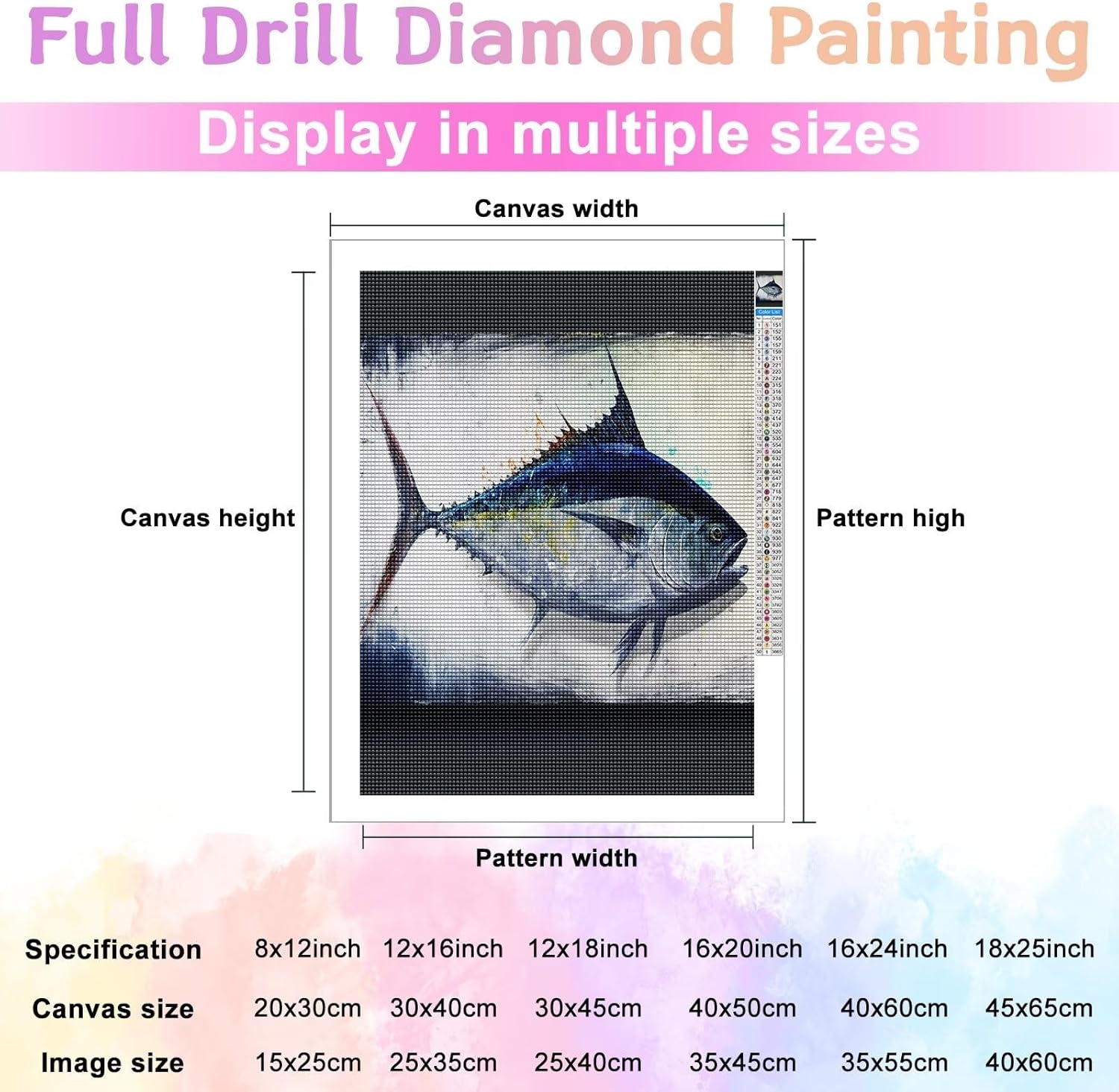 Pintura de diamantes para bricolaje, pintura de atún, kit de taladro redondo completo para adultos relajarse y decoración de pared del hogar, regalo