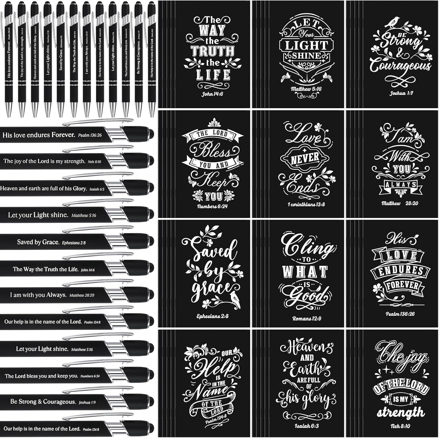 Qilery 120 piezas de regalos cristianos a granel, bolígrafos bíblicos, juego de bloc de notas con versículos bíblicos, bolígrafos de la Biblia,