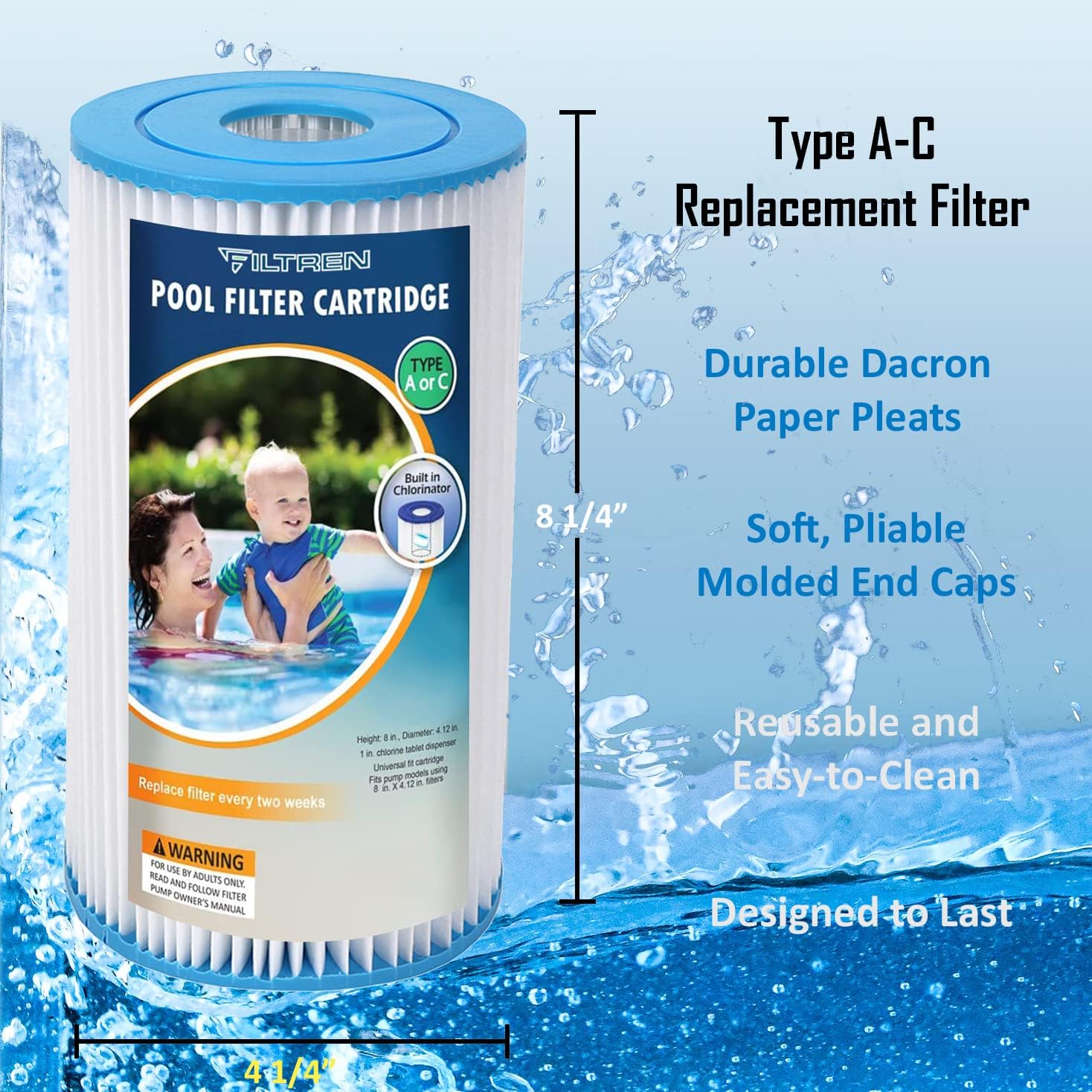 Filtro de piscina tipo AC Cartrige de repuesto tipo A filtro de piscina tipo C cartucho filtro de piscina (paquete de 2)