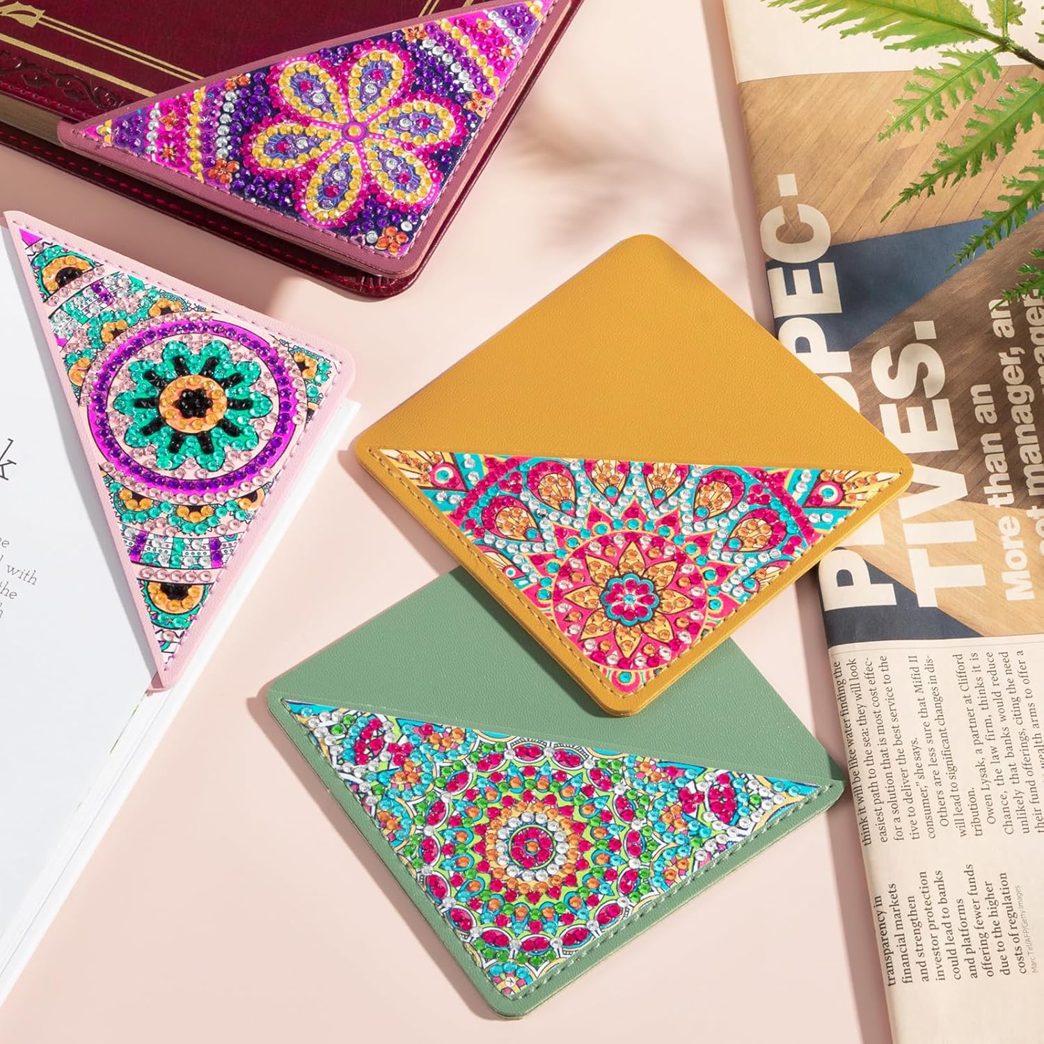 ALKALO Juego de 6 marcapáginas de esquina de pintura de diamantes DIY 5d Mandala Diamond Page Book Art Kits