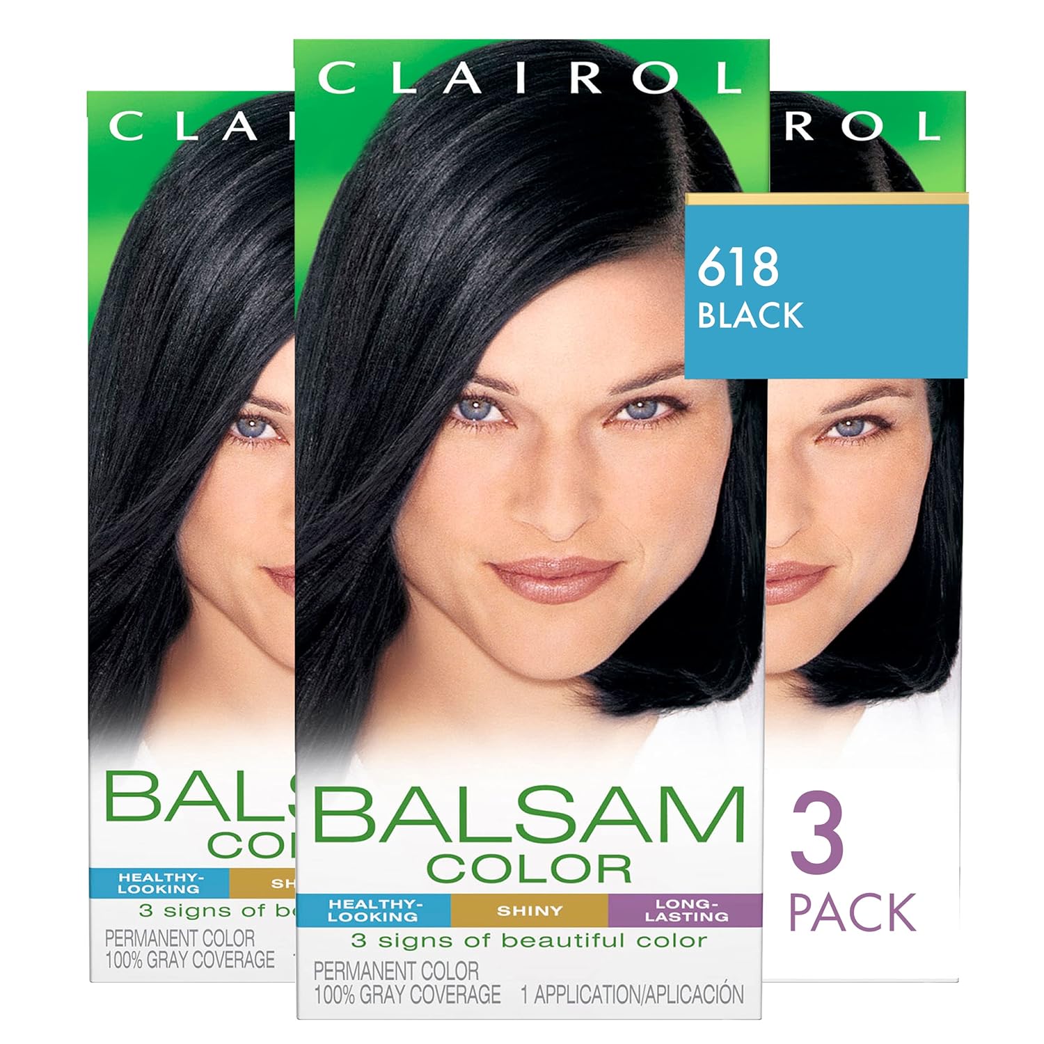 Clairol Balsam – Tinte permanente para el cabello, color negro 618, paquete de 3