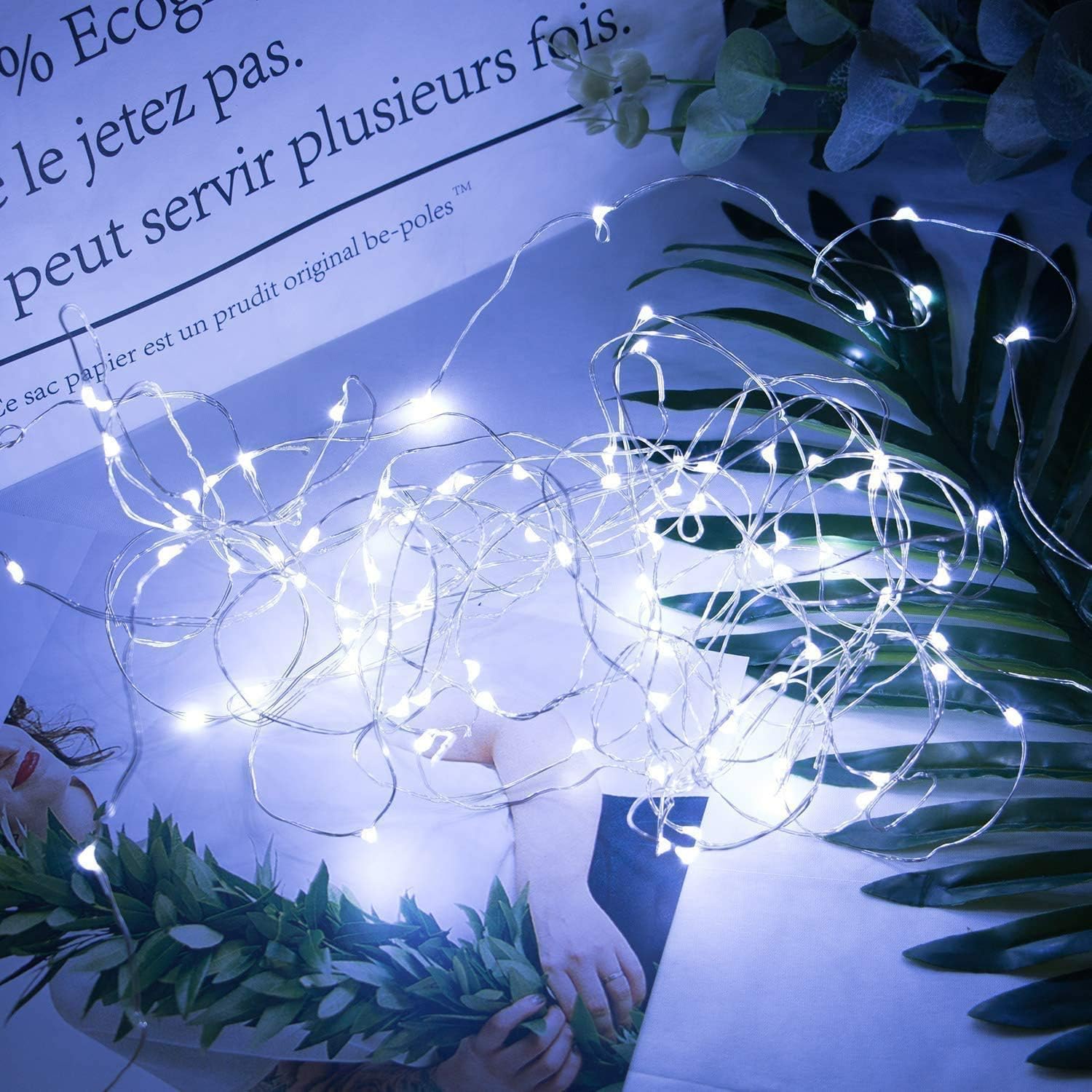 ZNYCYE Guirnalda de 50 luces LED con temporizador, 6 unidades de 8.2 pies, 8 modos, funciona con pilas, mini tira de luces LED para bricolaje, boda,