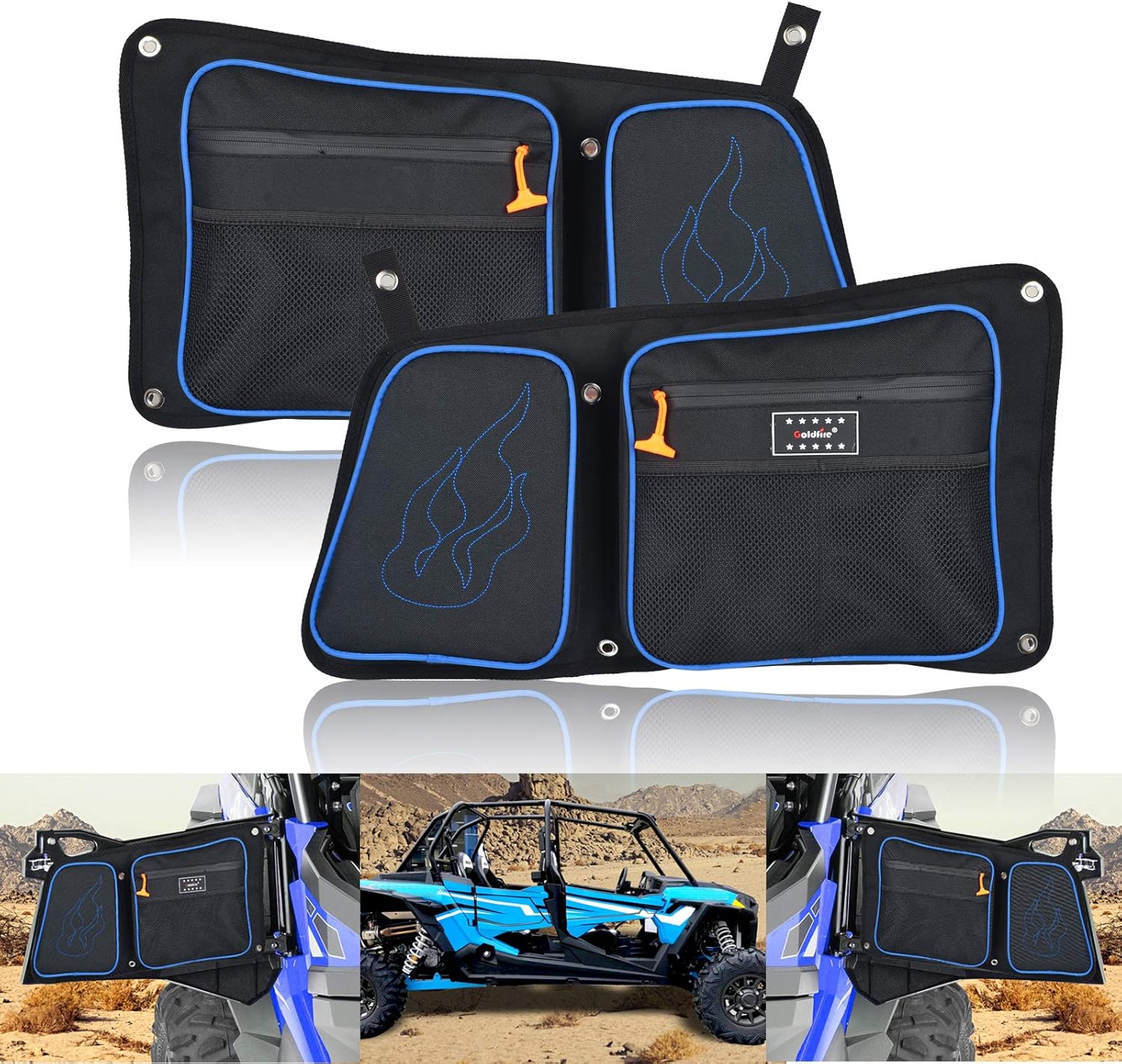 Goldfire RZR 1000 XP – Juego de bolsas de almacenamiento para puerta trasera del lado del pasajero y del conductor con rodilleras compatibles con