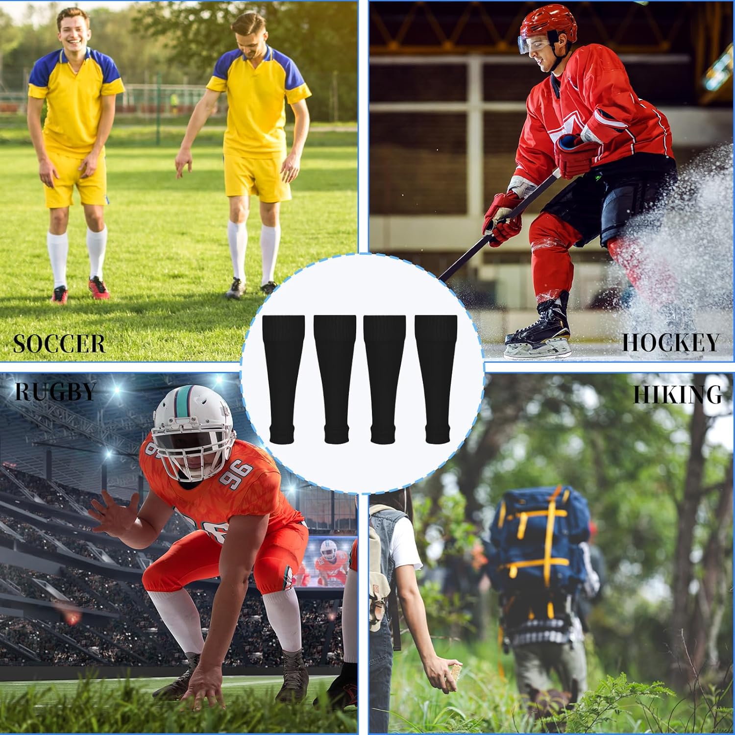2 pares de mangas de calcetines de fútbol para niños, mangas elásticas para piernas de equipo, espinilleras de fútbol para jóvenes, niños, juegos de