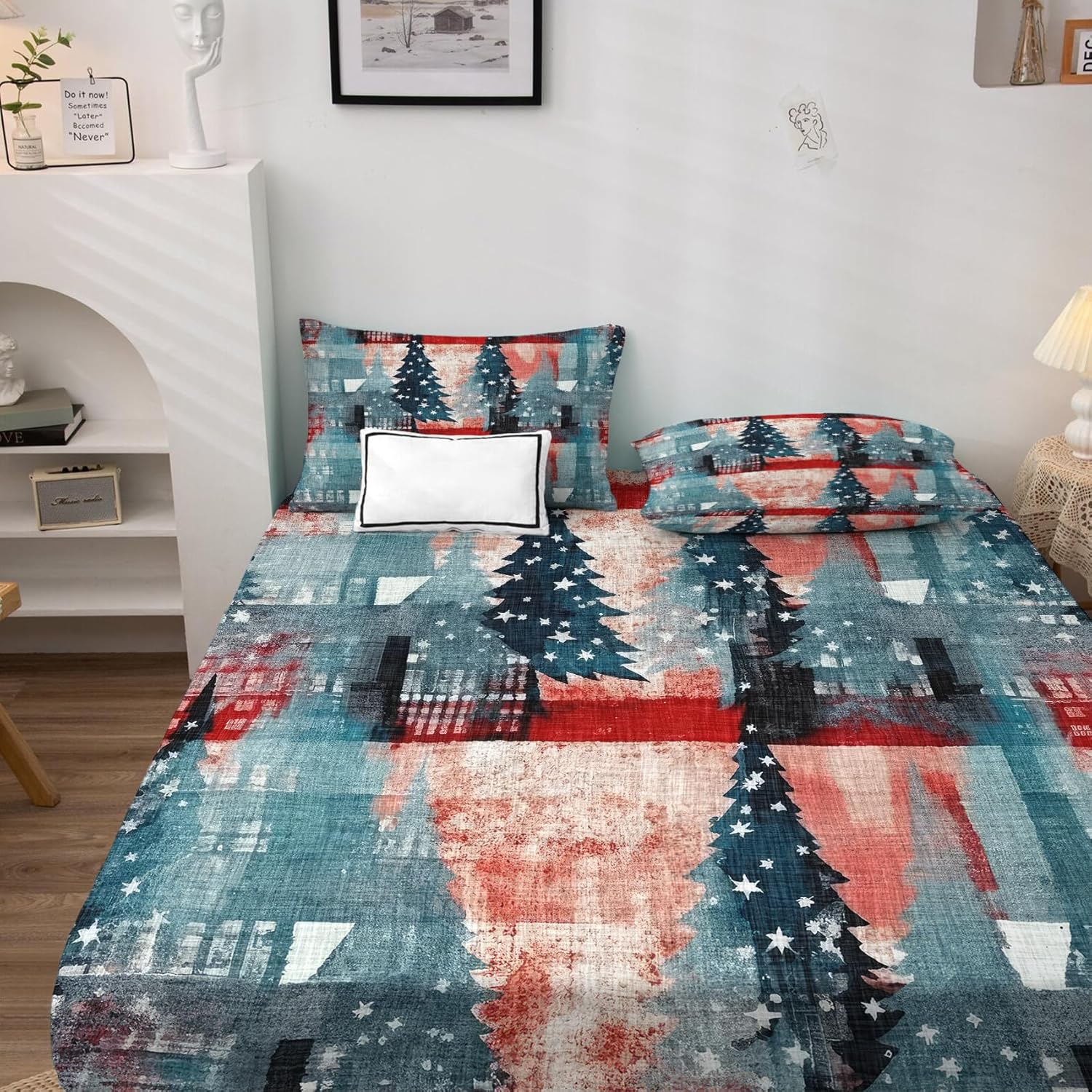 zcsm Sábanas para árbol de Navidad tamaño Queen  Sábanas de cama de Navidad, microfibra suave y bolsillo profundo, sábanas y fundas de almohada con