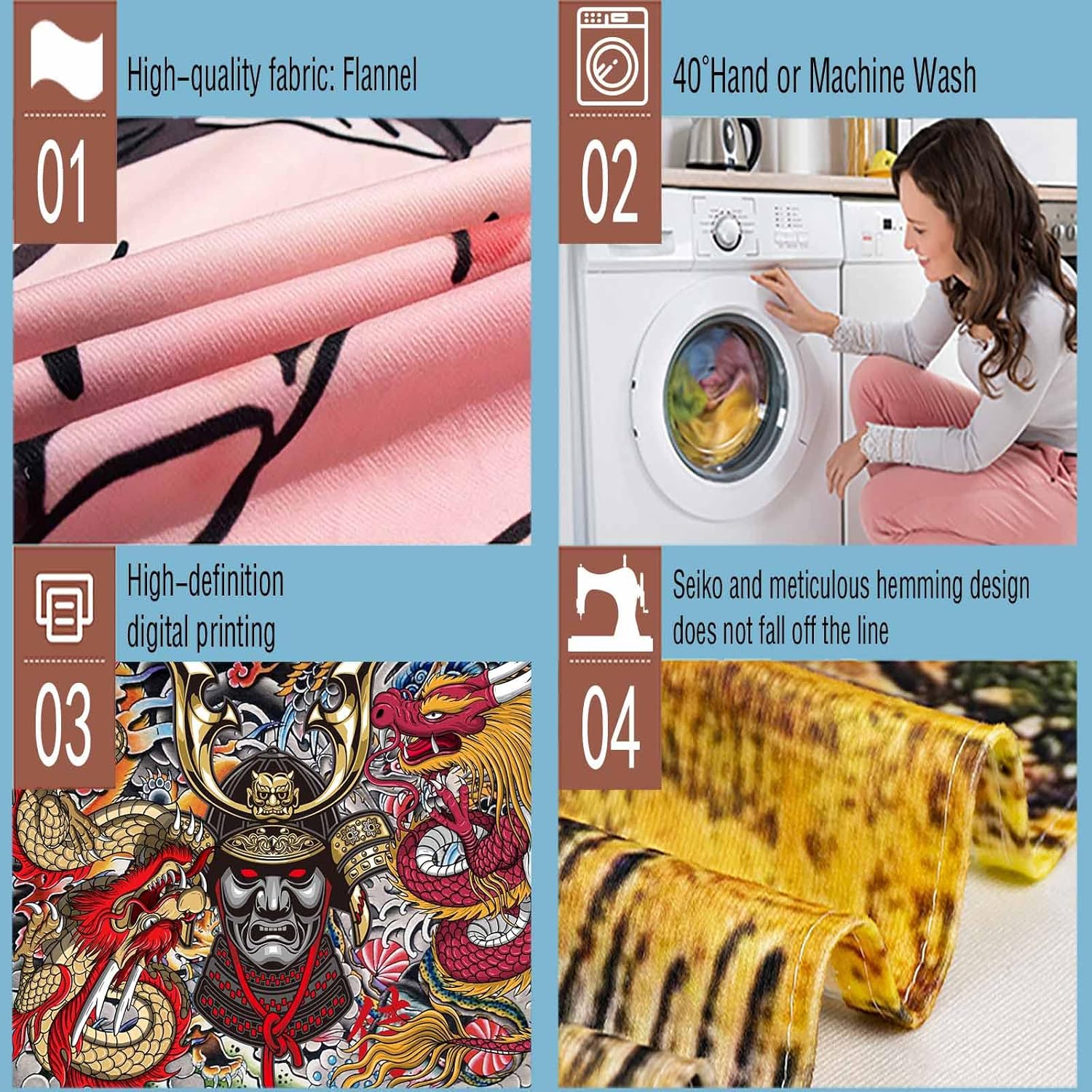 Aidatain Tapiz samurái japonés de anime Oni para colgar en la pared, diseño estético de dragón japonés de franela grande de 80 pulgadas y 60