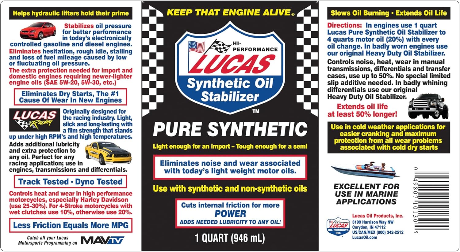 Lucas Oil 10130 Estabilizador de aceite sintético puro, 1 cuarto de galón (paquete de 2)