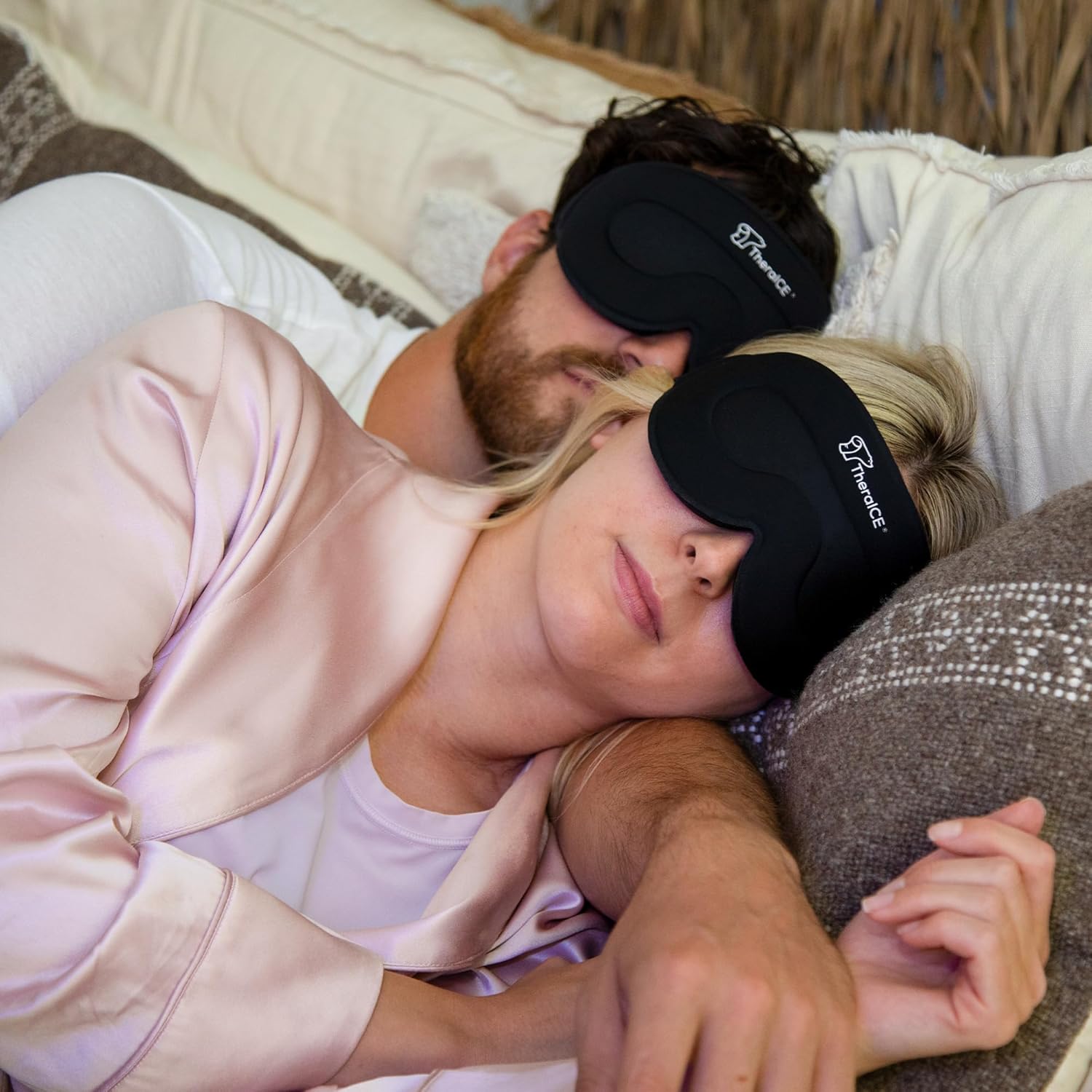 TheraICE Máscara para dormir + alivio de gel refrescante, antifaz para dormir, con venda para los ojos fríos, contorno 3D, relajante, sin presión,