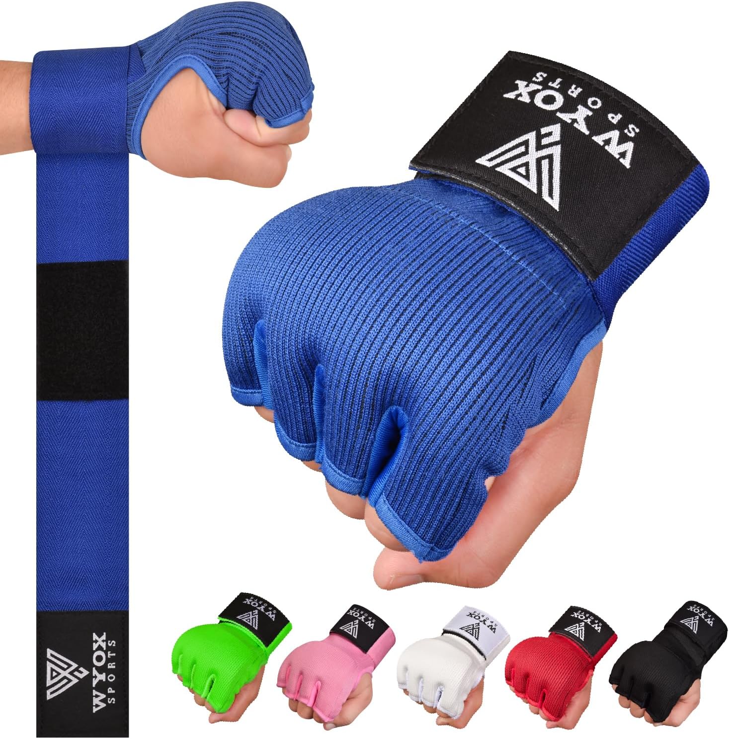 WYOX – Vendas elásticas de boxeo con nudillos acolchados de gel en el interior, para proteger los puños, para mujeres y hombres, muñequeras para