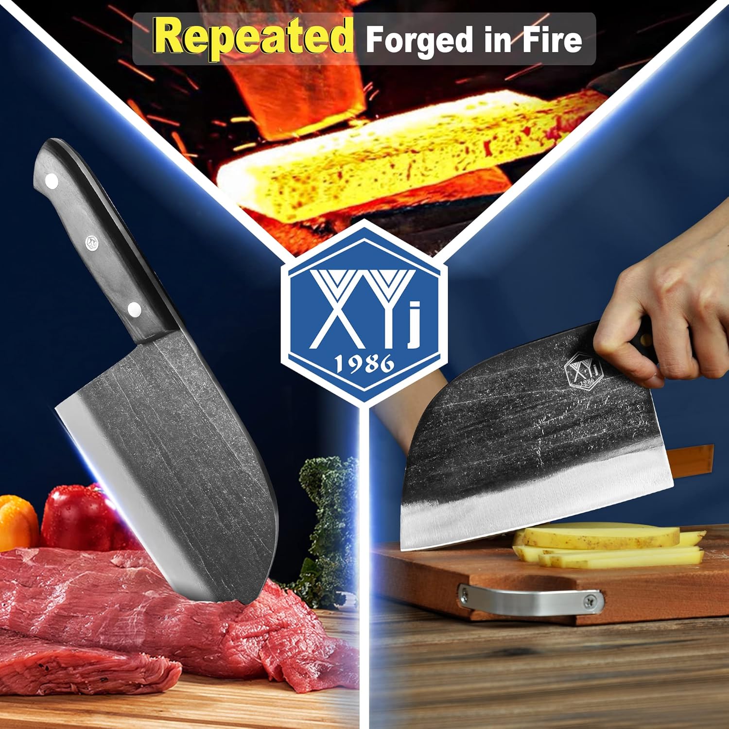 XYJ Cuchillo de cocina multiusos de acero inoxidable, cuchillos profesionales de carnicero con funda de cuchillo de transporte, bueno para cortar