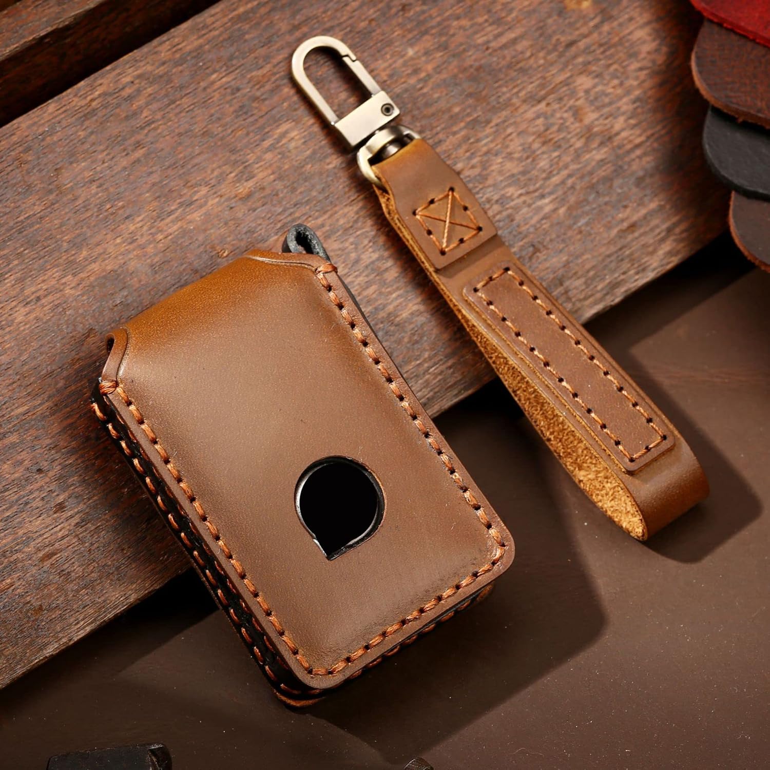 KUNIO Funda para llavero de automóvil compatible con Volvo XC40 XC60 XC90 T5 funda protectora para llaves, llavero de cuero, 4 botones