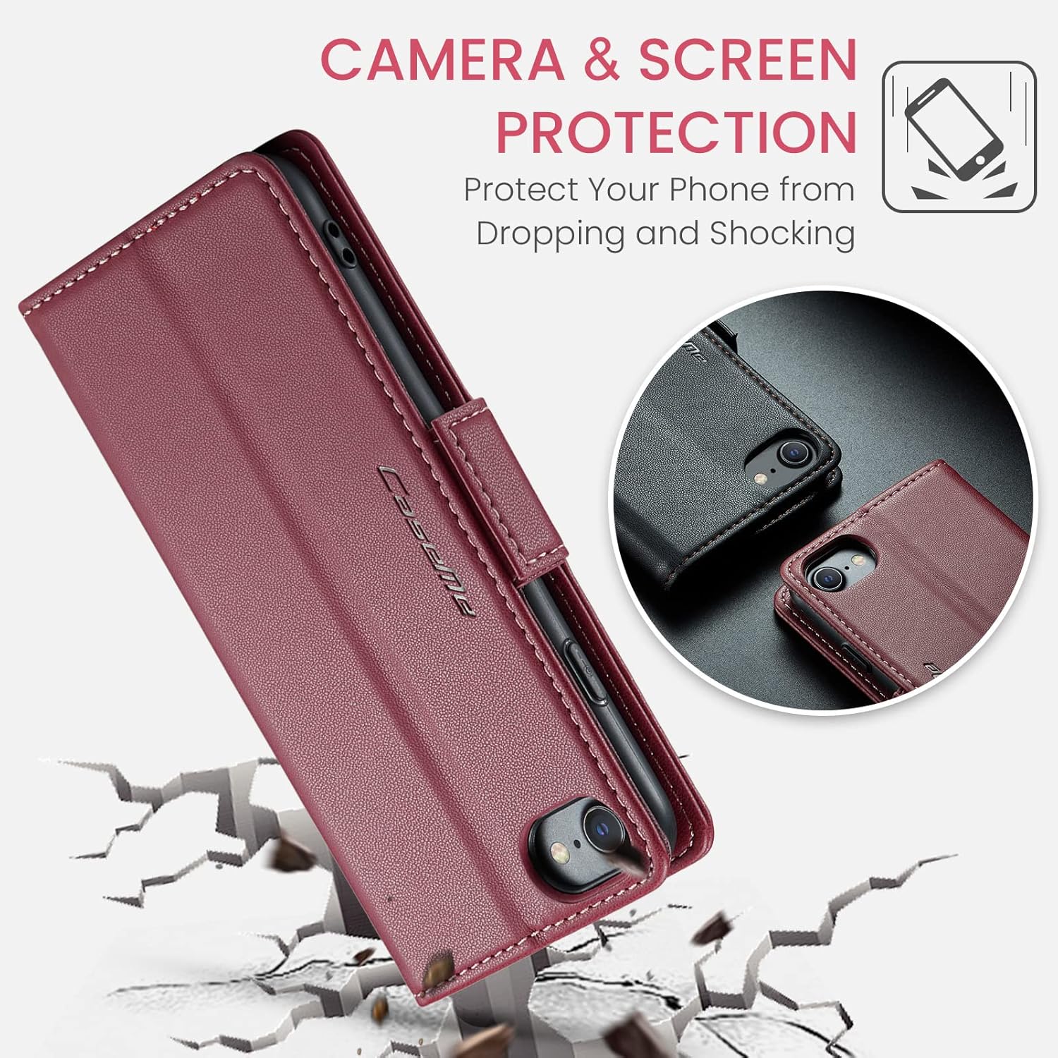 Funda compatible con iPhone 678SE 2020SE3 con soporte para tarjetas de bloqueo RFID, funda de piel con función atril para iPhone 678SE 2020SE 3 de