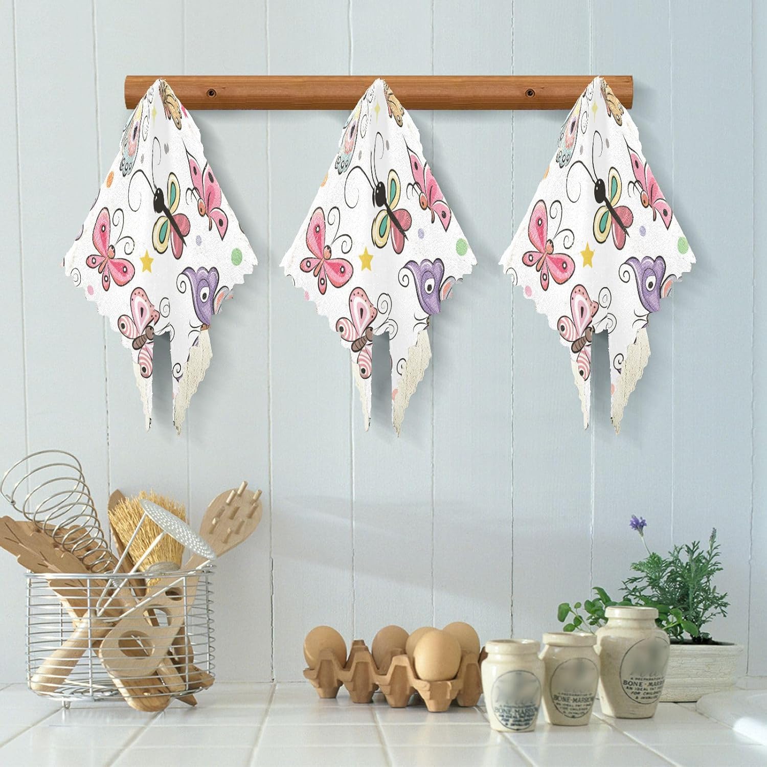 Toalla de microfibra con estampado suave de mariposas de dibujos animados para cocina, absorbente, paquete de 6 trapos para mesa de restaurante