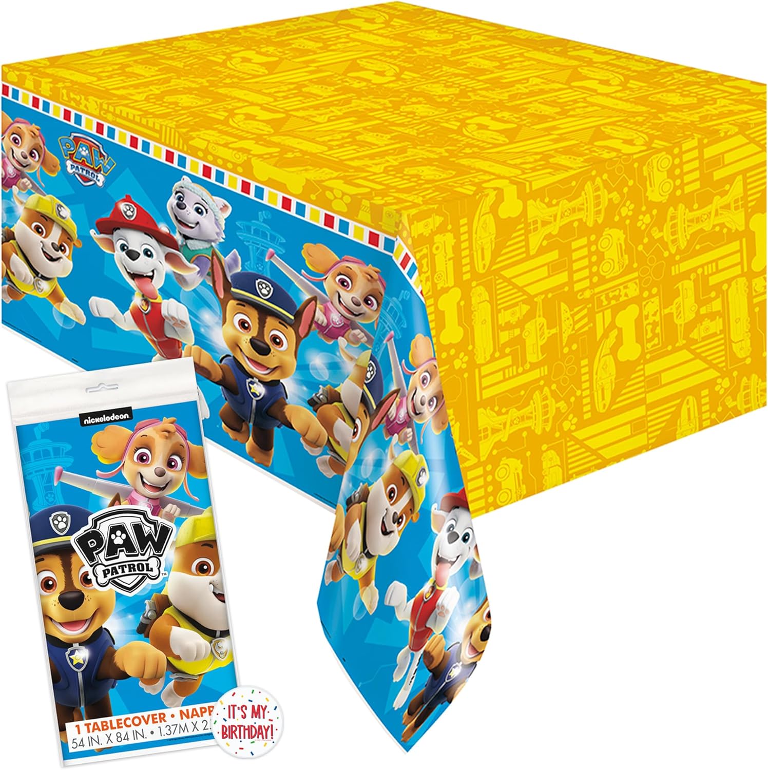Unique Paw Patrol – Decoraciones de cumpleaños  Mantel rectangular de plástico (paquete de 1) y calcomanía