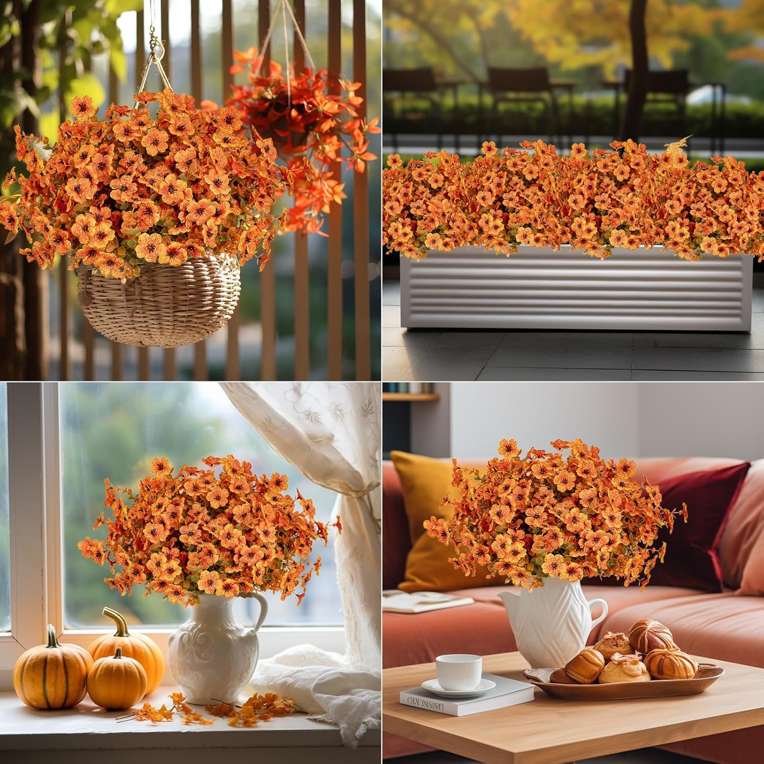 10 flores artificiales para exteriores, decoración de flores de plástico, resistentes a los rayos UV, plantas artificiales para interiores y
