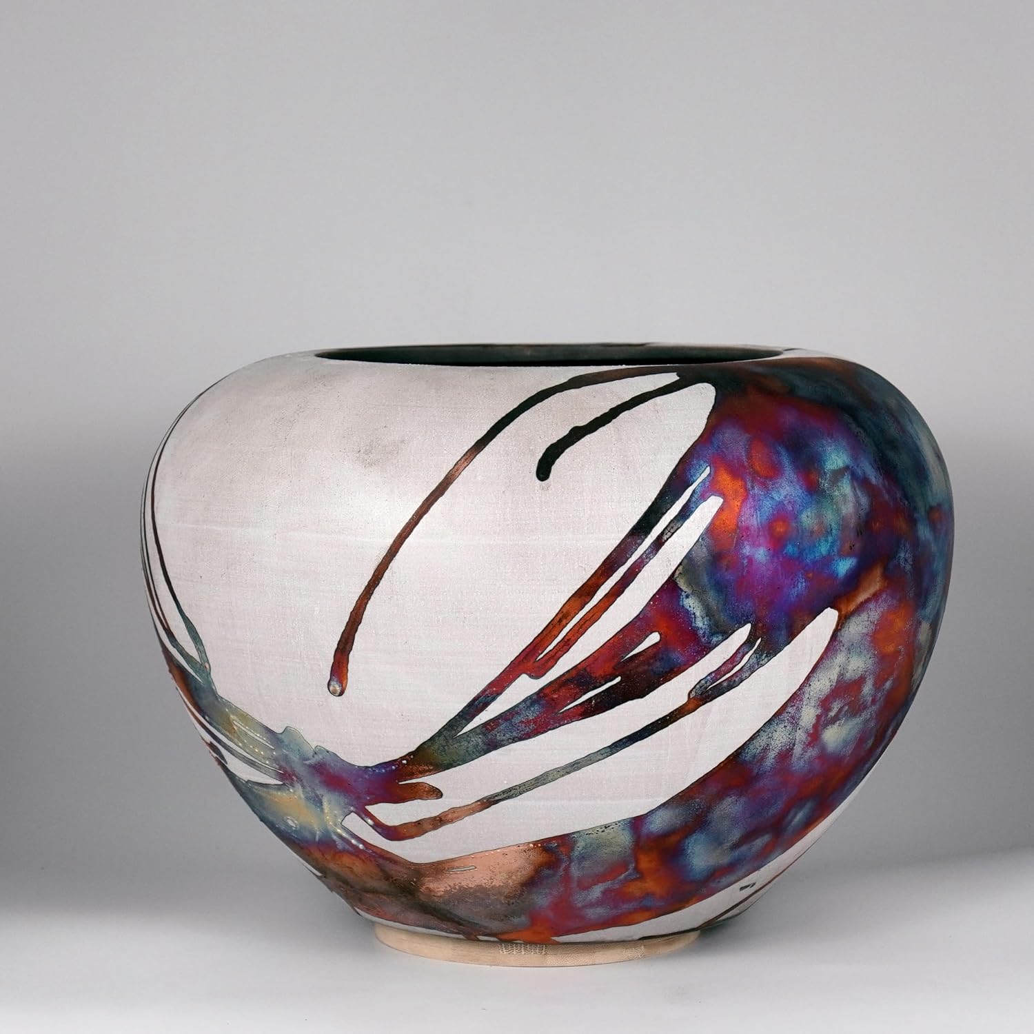 RAAQUU Florero grande Tsubomi de cerámica medio cobre mate jarrón SN0000665 13.5 pulgadas de ancho Raku cerámica hecho a mano arte decoración del