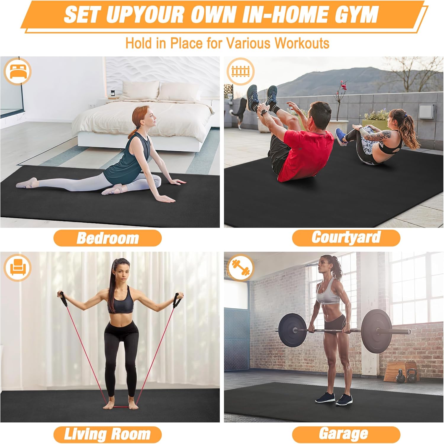 Large Exercise Mat for Home Workout – 6’x4’8’x6’10’x6’12’x6′(7mm) Ultra-Durable Workout Mat for Home Gym Flooring – High Density Gym Mat for Cardio,